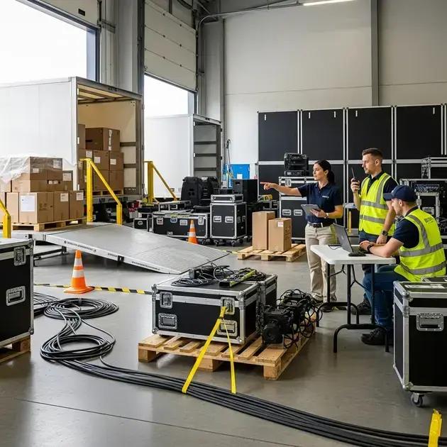 logística, transporte e montagem no evento